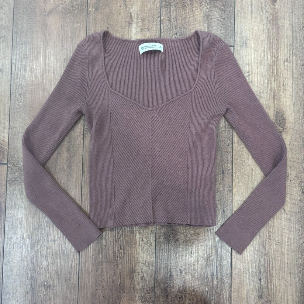 Abercrombie & Fitch LuxeLoft Soft Date Night Sweater Knit Sweetheart Top Brown S - Picture 3 of 8